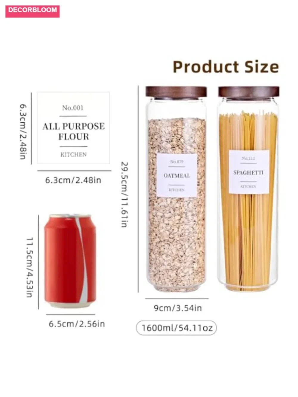 Glass Pantry Storage Jars with Acacia Airtight Lids, 50 Oz, Set of 3